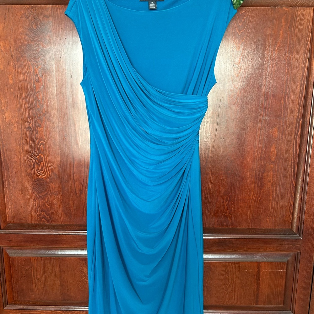 American Living Blue Asymmetrical Ruched Cocktail Dress